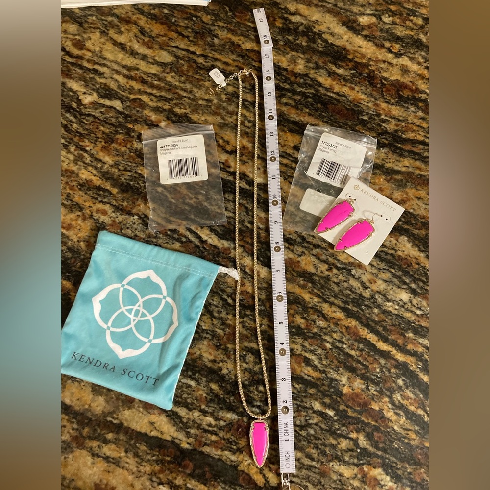 Kendra Scott Skylar Earrings Shaylee Necklace Gold Magenta New